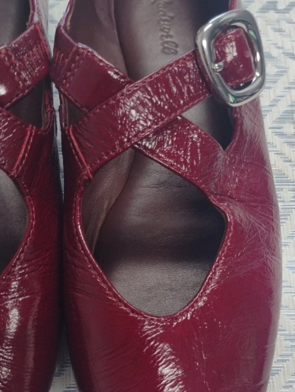 Women's Burgundy Mary Jane Flats with Decorative Buckle